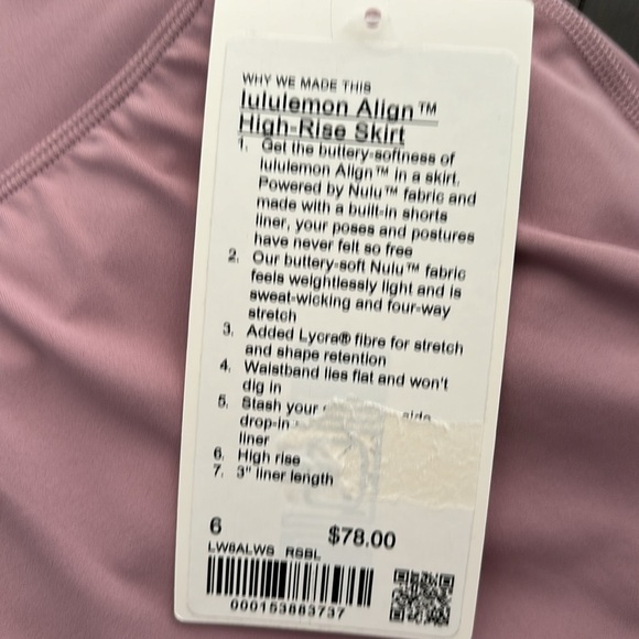 lululemon ALIGN HIGH RISE SKIRT IN ROSE BLUSH SZ 6,10 NWT - Picture 8 of 11